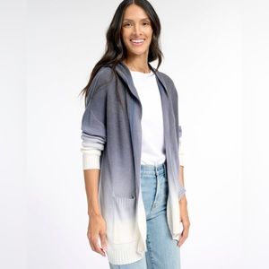 Splendid Dove Open Front Blue Ombré Hoodie Cashmere Blend Long Cardigan